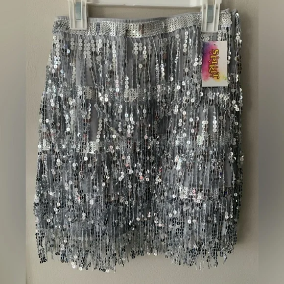 Spirit Skirts Spirit Halloween Small Silver Sequin Skirt